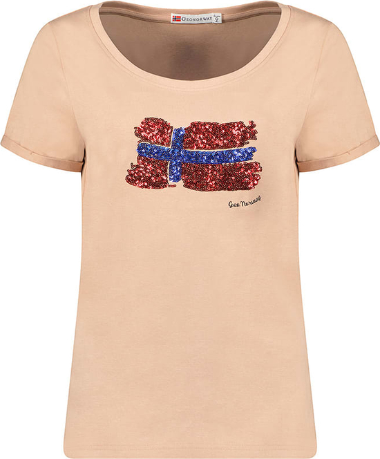 T-shirt Geographical Norway z okrągłym dekoltem z krótkim rękawem w młodzieżowym stylu