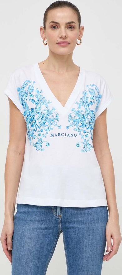 T-shirt Guess by Marciano z dekoltem w kształcie litery v z krótkim rękawem