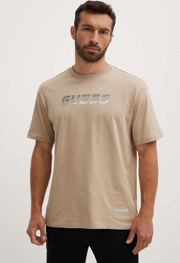 T-shirt Guess w młodzieżowym stylu z bawełny z nadrukiem