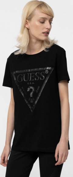 T-shirt Guess w młodzieżowym stylu z dzianiny z okrągłym dekoltem