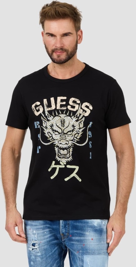 T-shirt Guess w młodzieżowym stylu z nadrukiem