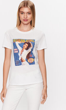 T-shirt Guess w młodzieżowym stylu z nadrukiem z okrągłym dekoltem