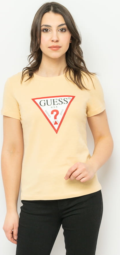 T-shirt Guess w młodzieżowym stylu z okrągłym dekoltem z bawełny
