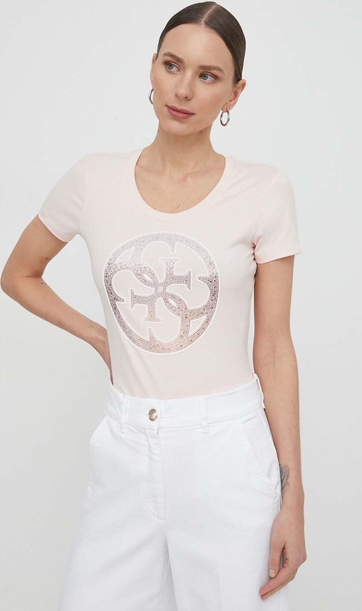 T-shirt Guess z bawełny z okrągłym dekoltem