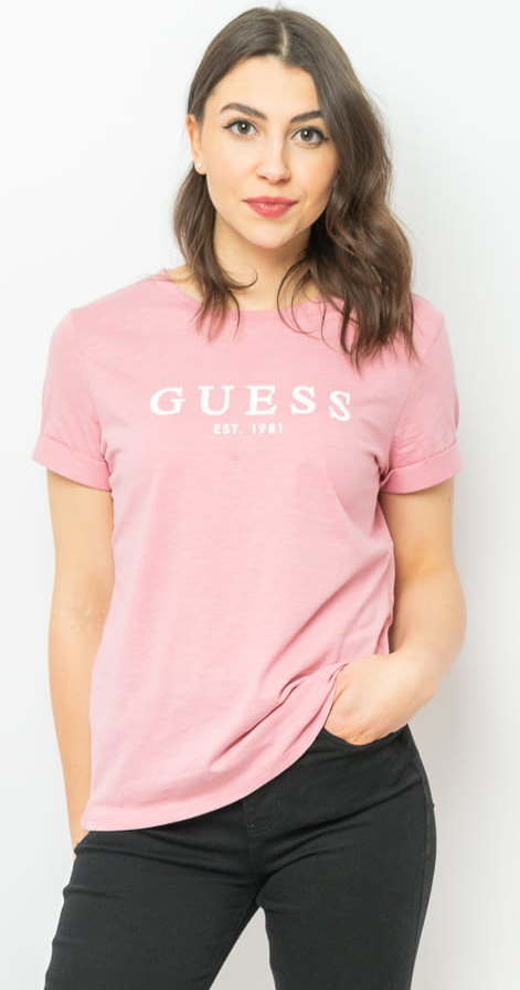 T-shirt Guess z bawełny z okrągłym dekoltem z krótkim rękawem