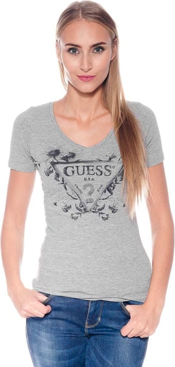 T-shirt Guess z dekoltem w kształcie litery v w młodzieżowym stylu