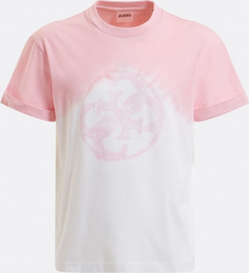 T-shirt Guess z dzianiny z nadrukiem z okrągłym dekoltem