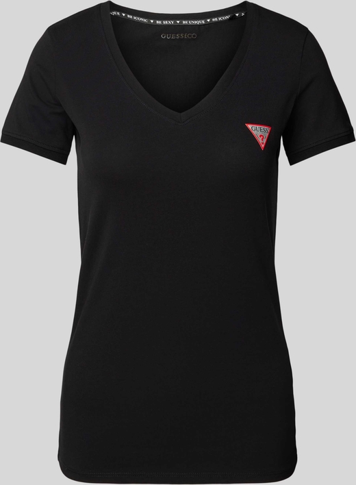 T-shirt Guess z krótkim rękawem z bawełny z dekoltem w kształcie litery v