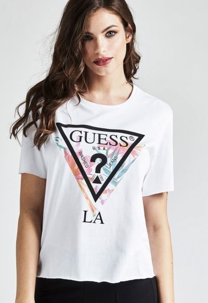 T-shirt Guess z krótkim rękawem z bawełny z okrągłym dekoltem