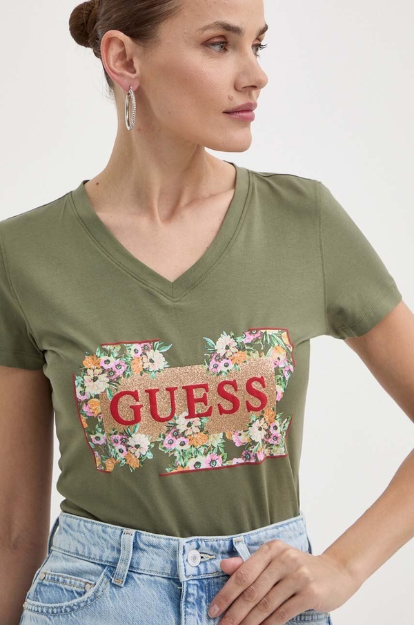 T-shirt Guess z krótkim rękawem z dekoltem w kształcie litery v w młodzieżowym stylu