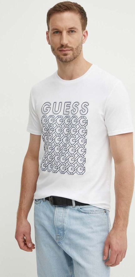 T-shirt Guess z nadrukiem w młodzieżowym stylu z krótkim rękawem