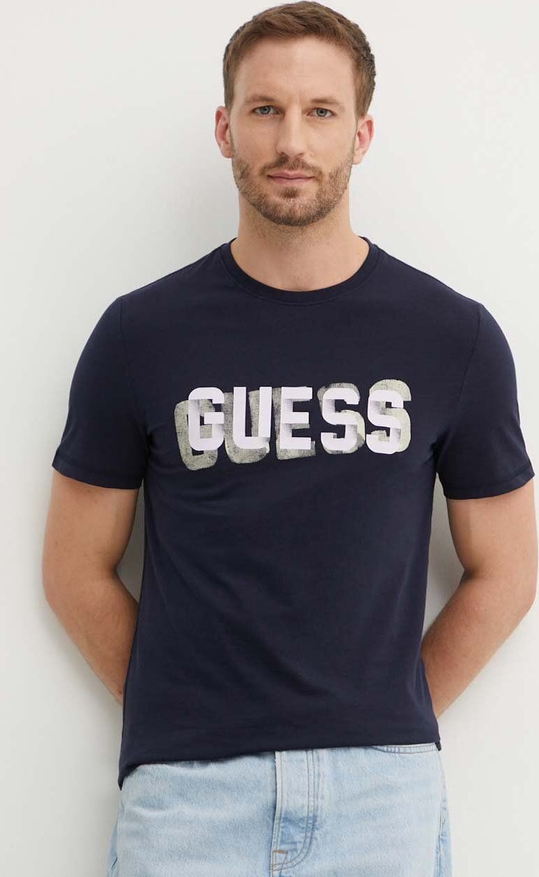 T-shirt Guess z nadrukiem z krótkim rękawem