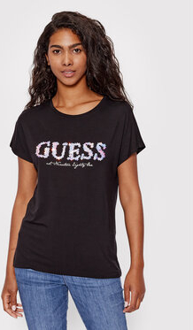 T-shirt Guess z okrągłym dekoltem w młodzieżowym stylu z krótkim rękawem