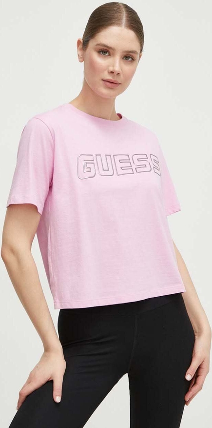 T-shirt Guess z okrągłym dekoltem z bawełny z krótkim rękawem