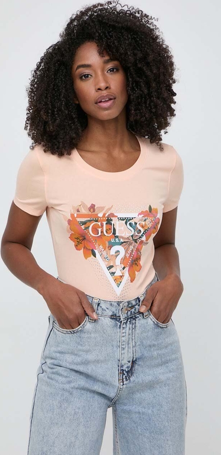 T-shirt Guess z okrągłym dekoltem z bawełny z nadrukiem