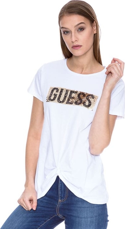 T-shirt Guess z okrągłym dekoltem z krótkim rękawem w młodzieżowym stylu