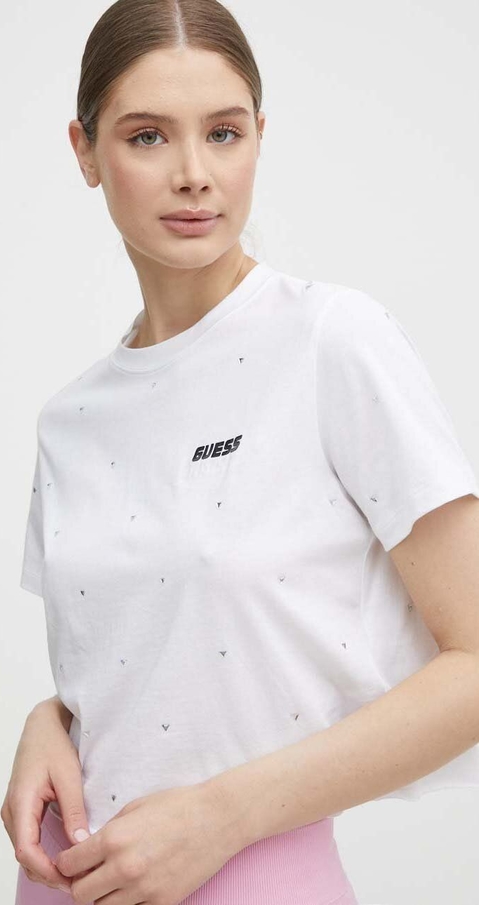 T-shirt Guess z okrągłym dekoltem z krótkim rękawem w sportowym stylu