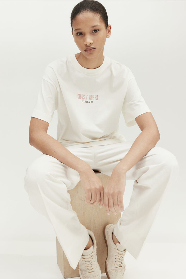 T-shirt H & M w młodzieżowym stylu z krótkim rękawem z okrągłym dekoltem