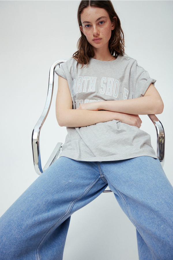 T-shirt H & M w stylu casual z okrągłym dekoltem