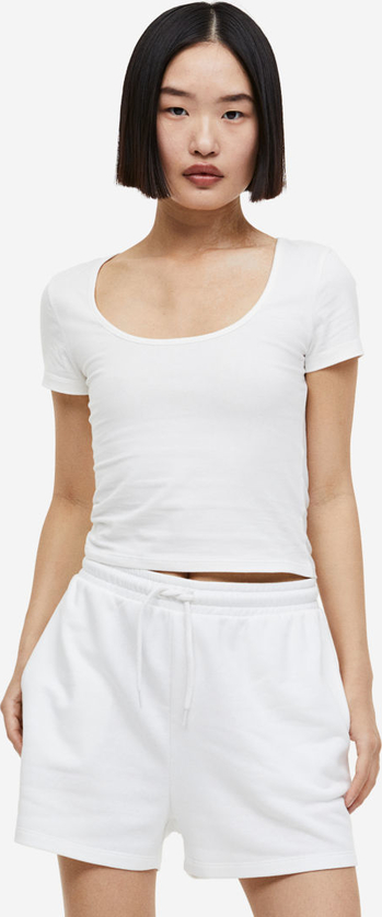 T-shirt H & M z okrągłym dekoltem z bawełny w stylu casual