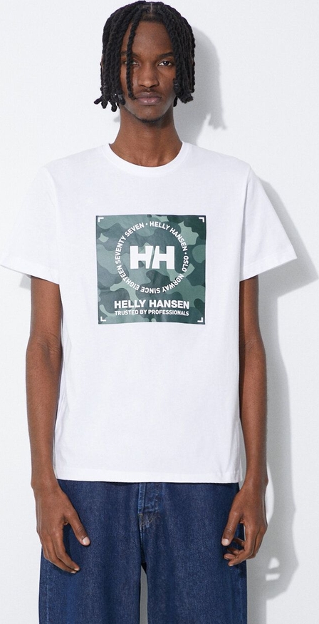 T-shirt Helly Hansen w młodzieżowym stylu z nadrukiem z bawełny