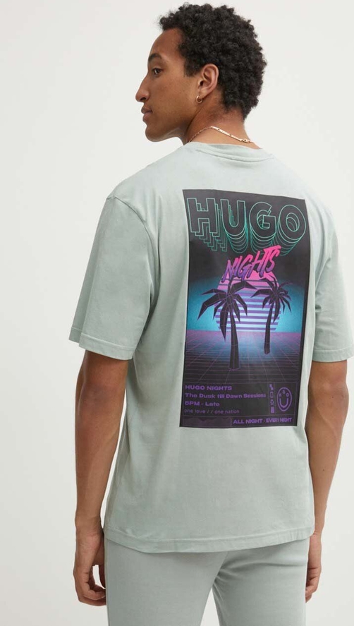 T-shirt Hugo Blue z krótkim rękawem z nadrukiem z bawełny