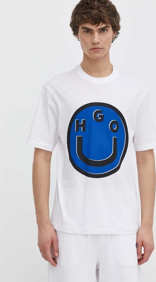 T-shirt Hugo Blue z nadrukiem z krótkim rękawem z bawełny