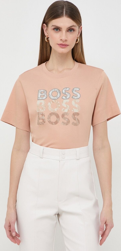 T-shirt Hugo Boss w młodzieżowym stylu z bawełny z okrągłym dekoltem