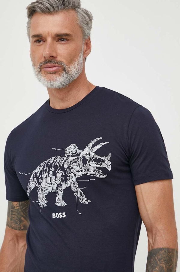 T-shirt Hugo Boss z nadrukiem w młodzieżowym stylu z bawełny