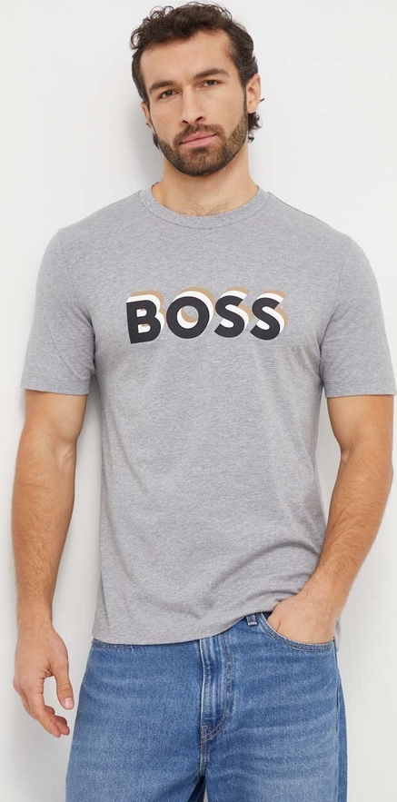 T-shirt Hugo Boss z nadrukiem w młodzieżowym stylu z bawełny