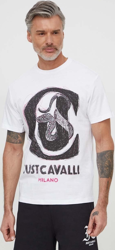 T-shirt Just Cavalli z bawełny z nadrukiem z krótkim rękawem