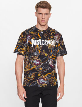 T-shirt Just Cavalli z nadrukiem z krótkim rękawem w młodzieżowym stylu