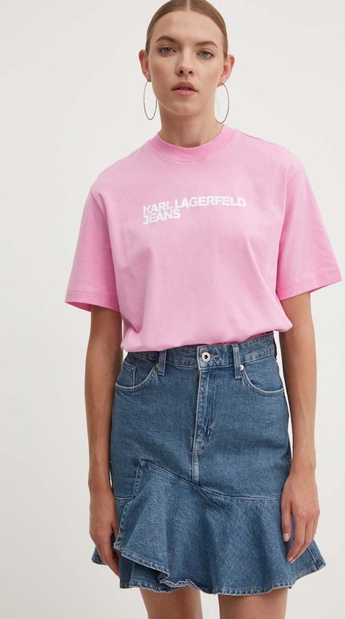 T-shirt Karl Lagerfeld w młodzieżowym stylu z okrągłym dekoltem