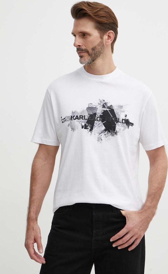 T-shirt Karl Lagerfeld z krótkim rękawem z bawełny w młodzieżowym stylu