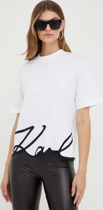T-shirt Karl Lagerfeld z okrągłym dekoltem w młodzieżowym stylu