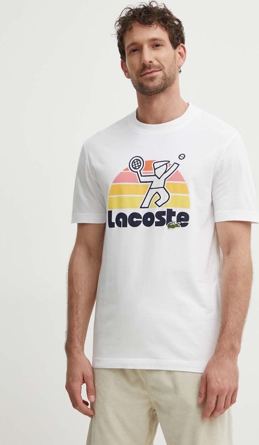 T-shirt Lacoste z bawełny z nadrukiem z krótkim rękawem