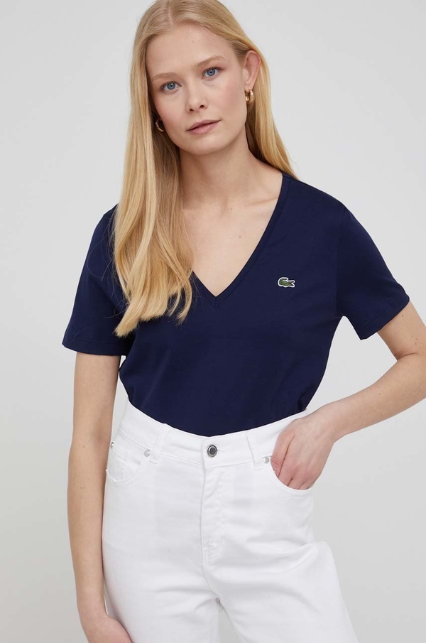 T-shirt Lacoste z dekoltem w kształcie litery v w stylu casual