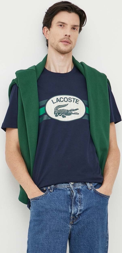 T-shirt Lacoste z nadrukiem z krótkim rękawem w młodzieżowym stylu