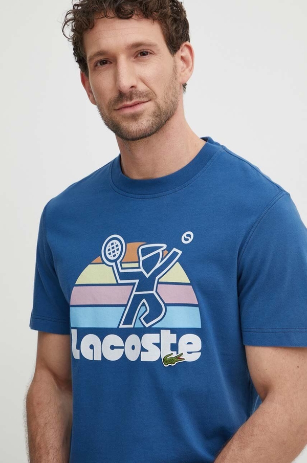 T-shirt Lacoste z nadrukiem z krótkim rękawem z bawełny