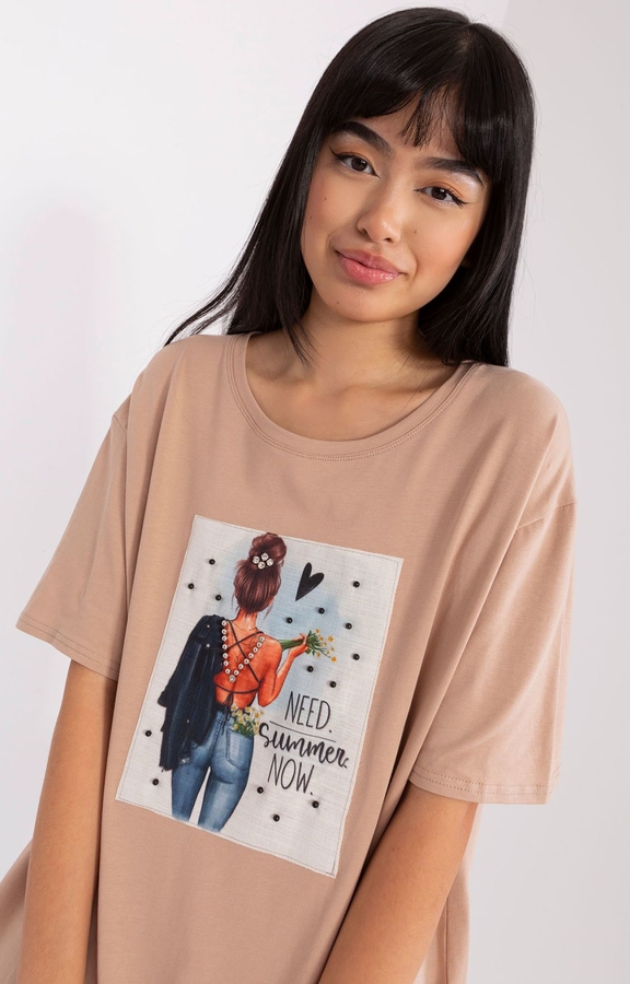 T-shirt Lakerta w młodzieżowym stylu z okrągłym dekoltem z nadrukiem