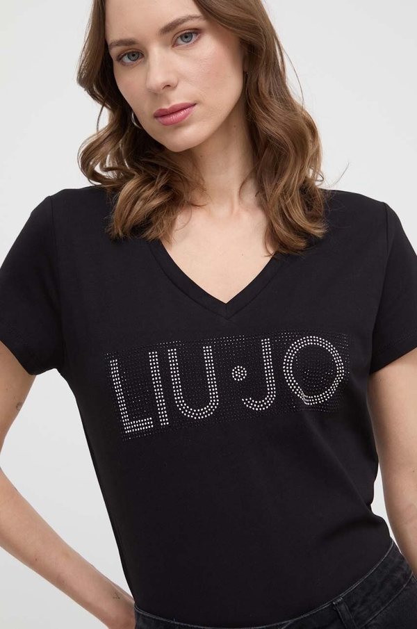 T-shirt Liu-Jo z dekoltem w kształcie litery v z bawełny