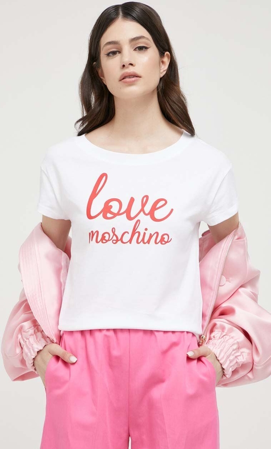 T-shirt Love Moschino z krótkim rękawem z bawełny w młodzieżowym stylu