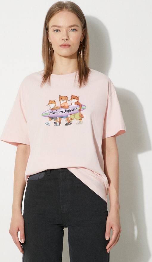 T-shirt Maison Kitsuné z krótkim rękawem z okrągłym dekoltem w młodzieżowym stylu