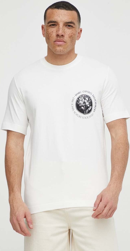T-shirt Marc O'Polo z nadrukiem z bawełny w młodzieżowym stylu