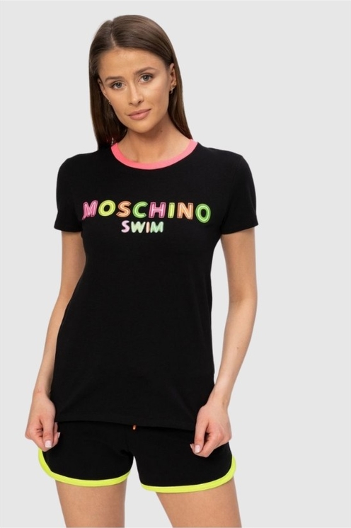 T-shirt Moschino z okrągłym dekoltem z krótkim rękawem w młodzieżowym stylu