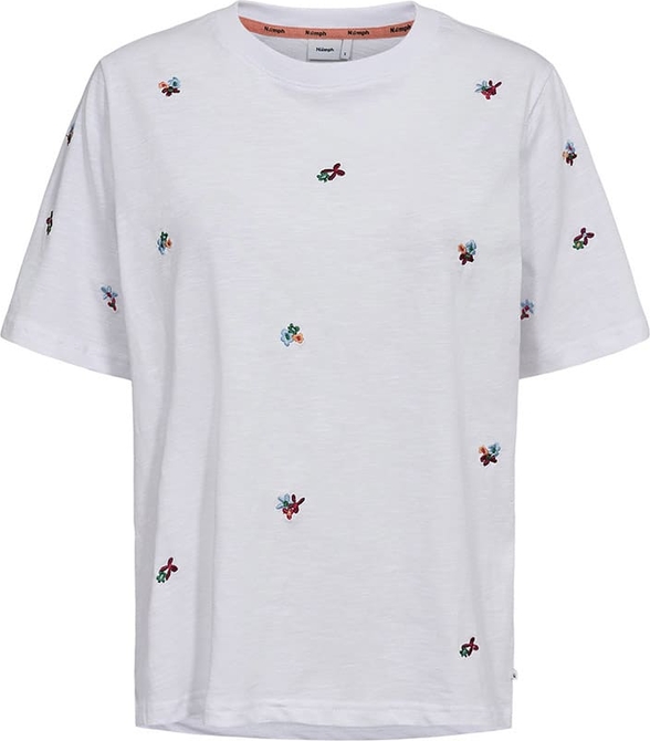 T-shirt Numph z krótkim rękawem z bawełny z okrągłym dekoltem