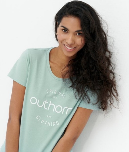T-shirt Outhorn z bawełny z okrągłym dekoltem w młodzieżowym stylu