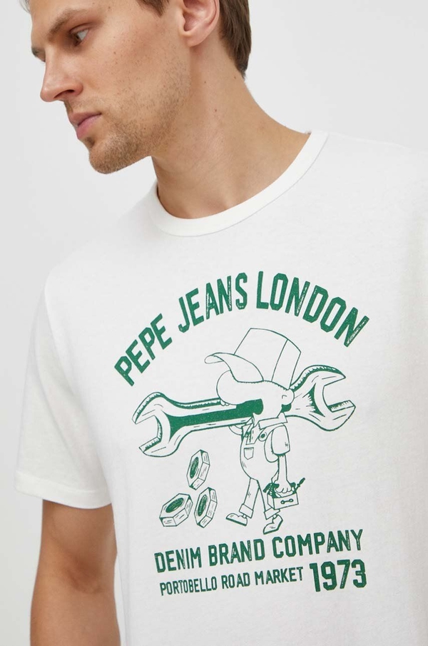 T-shirt Pepe Jeans z bawełny z krótkim rękawem z nadrukiem