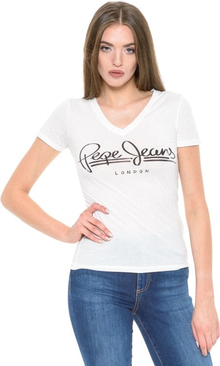 T-shirt Pepe Jeans z krótkim rękawem z dekoltem w kształcie litery v w młodzieżowym stylu