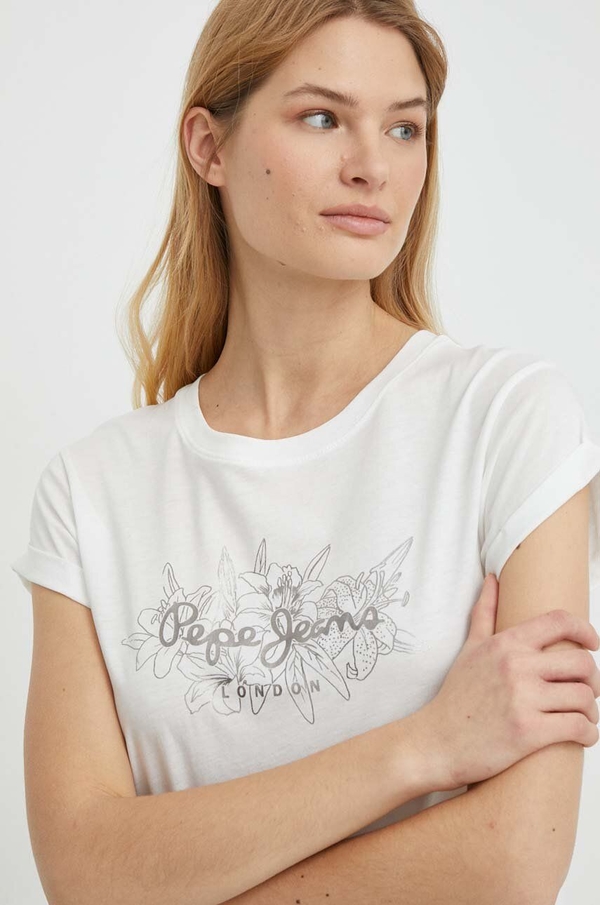 T-shirt Pepe Jeans z nadrukiem z krótkim rękawem z okrągłym dekoltem